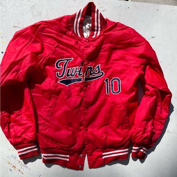 Men's VTG Twins 10 Jacket Red 1981 Embroidery M Lined 80s Snap MLB USA Windbreak - Picture 1 of 15